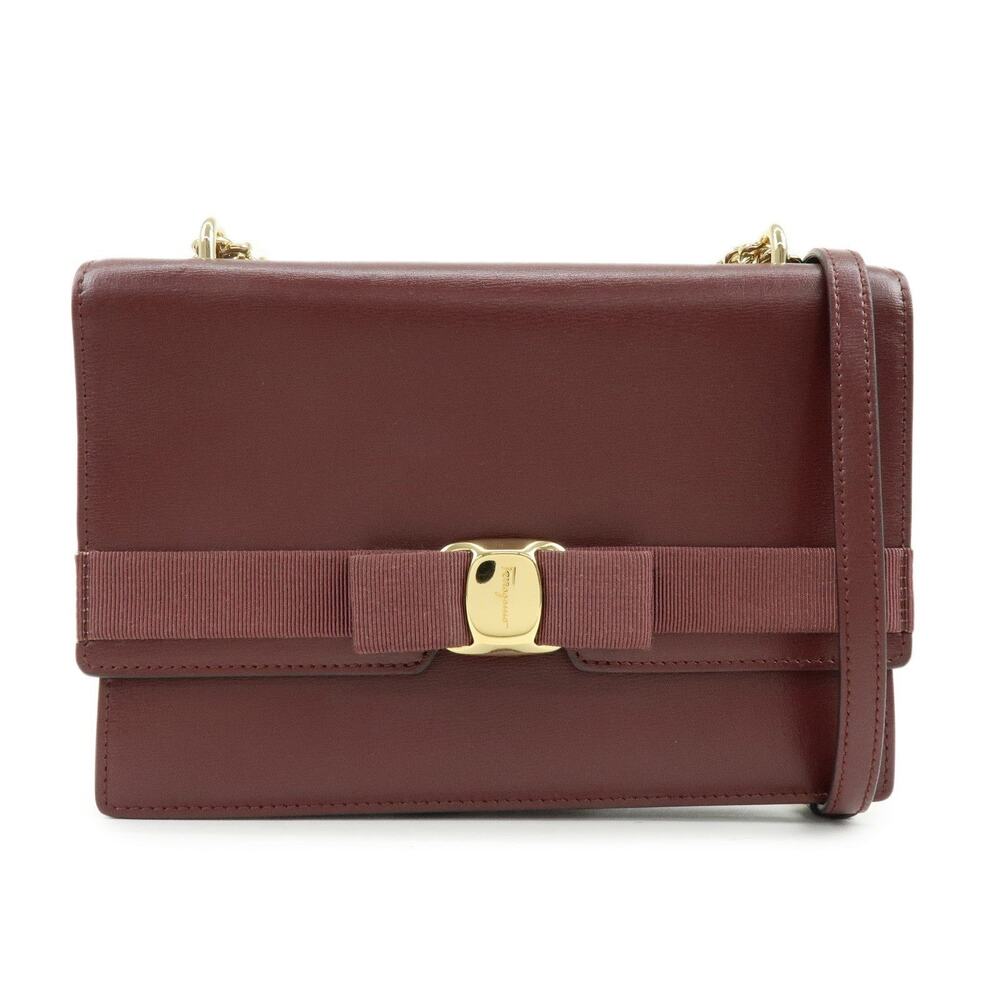 Ferragamo Vara Ribbon Calfskin Flap Bag Red